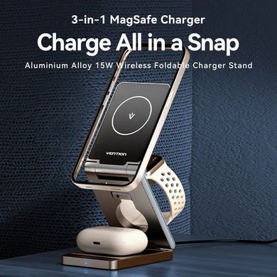 Зарядний пристрій Wireless 15W 3-in-1 Fast Charger Gray Vention (FGFH0) [405454]