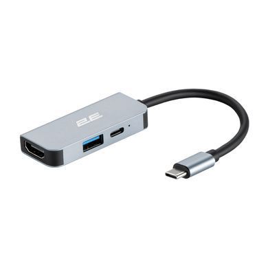 Хаб 2E USB-С > USB-A 3.0/USB-C PD/HDMI, 0.14м, сірий (2E-W2680) [114388]