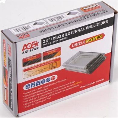 Зовнішній карман USB3.0 для HDD/SSD SATA 2.5" AgeStar Transparent (3UB2P4) [621769]