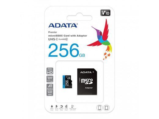 Карта пам'яті microSDXC (UHS-1) A-DATA Premier 256Gb Class 10 А1 (R-100Mb/s) (adapter SD) (AUSDX256GUICL10A1-RA1) [805255]
