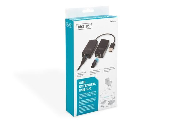 Подовжувач DIGITUS USB, USB 2.0, для використання з кабелем Cat5/5e/6 UTP, STP або SFT, до 50 м, чорний (DA-70141) [108535]