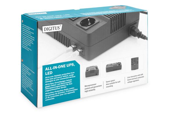 Digitus Джерело безперебійного живлення All-in-One, 800VA/480W, LED, 4xSchuko/3xC13, RJ45, USB (DN-170111)
