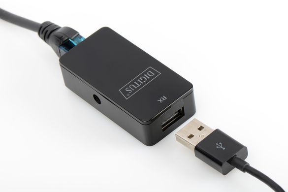 Подовжувач DIGITUS USB, USB 2.0, для використання з кабелем Cat5/5e/6 UTP, STP або SFT, до 50 м, чорний (DA-70141) [108535]