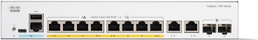 Комутатор Cisco Catalyst 1300 8xGE, PoE, Ext PS, 2x1G Combo (C1300-8P-E-2G) [105219]
