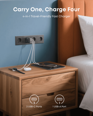 Мережевий зарядний пристрій Anker Charger - 70W, 3xUSB-C PD 3.0 & 1xUSB-A Black (A121CG11) [204391]