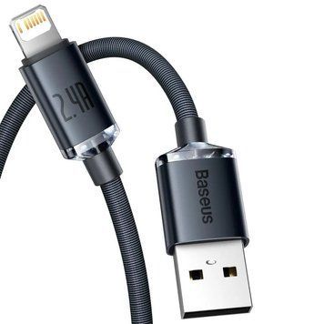 Кабель Baseus Crystal Shine Series Fast Charging Data Cable USB to iP 2.4A 1.2m Black (CAJY000001) [805338]