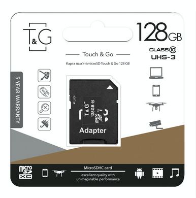 Карта пам`ятi MicroSDXC 128GB UHS-I U3 Class 10 T&G + SD-adapter (TG-128GBSD10U3-01) [611264]