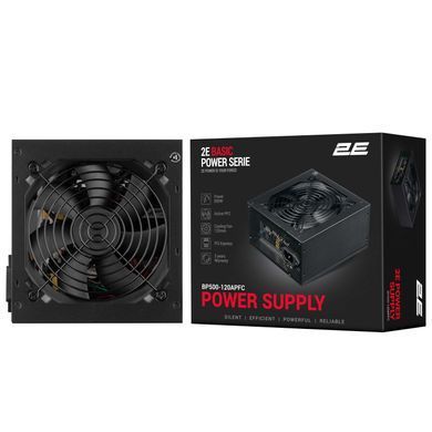 Блок живлення 2E Basic Power (500W), >80%, 120мм, 1xMB 24pin(20+4), 1xCPU 8pin(4+4), 3xMolex, 4xSATA, 2xPCIe 8pin(6+2) (2E-BP500-120APFC) [111676]