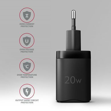 Мережевий зарядний пристрій AXAGON, QC3.0/AFC/FCP + PD type-C, 20W, Чорний (ACU-PQ20) [503002]