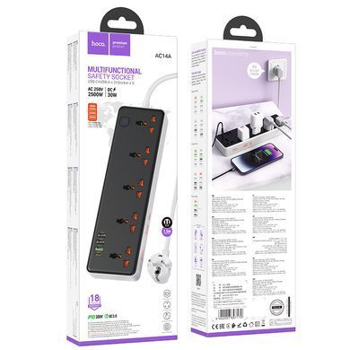 Мережевий подовжувач HOCO AC14A Rico 5-position socket(PD30W/1C3A) Black (6942007607179) [802779]