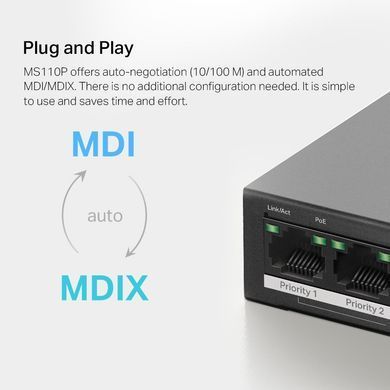 Комутатор 10-портовий 10/100 Мбіт/с ( 8 портів PoE+), MERCUSYS (MS110P) [500838]