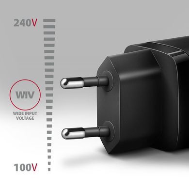 Мережевий зарядний пристрій AXAGON, QC3.0/AFC/FCP + PD type-C, 20W, Чорний (ACU-PQ20) [503002]