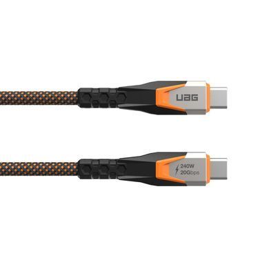 Кабель USB-C > USB-C 3.2 заряджання/синхронізації UAG 0.75м, 240Вт, Type-C, Rugged Double Braided Nylon, Black/Orange (9B4415114097) [108603]