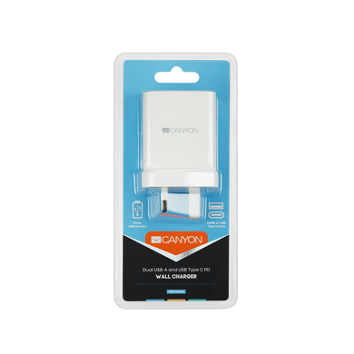 Мережевий зарядний пристрій Canyon (2USB, 2.4A) White (CNE-CHA08W) [603052]