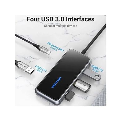 Концентратор Vention 5 в 1 Type-C-USB-PD 4USB 3.0 87W 4K 30Hz 0.15m Black (TFDHB) [609354]