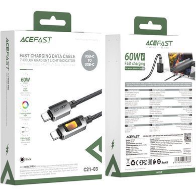 Кабель USB 2.0 Type-C M-M, 1.2 м 60W C21-03, aluminum alloy, color indicator, Black Acefast (6974316284666) [404583]