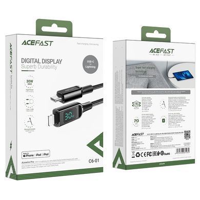 Кабель ACEFAST C6-01 Type-C to iP, 3A, 30W, 1.2m, nylon, zinc connectors, Black (6974316281030) [802539]
