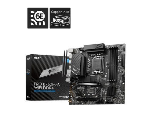 Материнcька плата MSI PRO B760M-A WIFI DDR4 s1700 B760 4xDDR4 M.2 HDMI DP WiFi BT mATX (911-7D99-055) [109244]