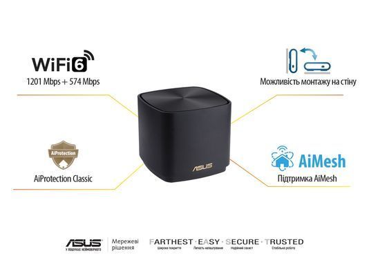 Система WiFi-Mesh ASUS ZenWiFi XD4 PLUS AX1800, 1xGE LAN, 1xGE WAN, 2мод, чорний (90IG07M0-MO3C30) [104575]