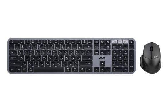 Комплект клавіатура та миша 2E MK440 WL/BT, EN/UK, сіро-чорний (2E-MK440WBGR_UA) [103591]
