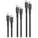 Комплект кабелів Promate USB Type-C - USB Type-C (M/M), 3A, 60W, 0.3 м, 1.2 м, 2 м Black (cablekit-cc.black) [604431], фото 1