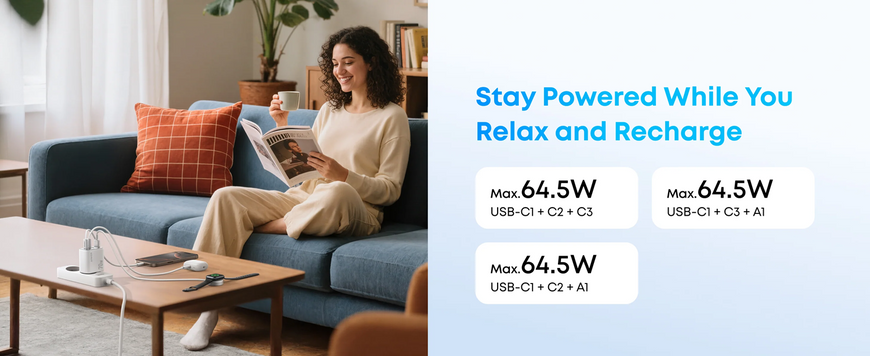 Мережевий зарядний пристрій Anker Charger - 70W, 3xUSB-C PD 3.0 & 1xUSB-A Black (A121CG11) [204391]