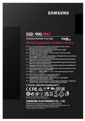 Накопичувач SSD 2ТB Samsung 990 PRO M.2 2280 PCIe 4.0 x4 NVMe V-NAND TLC (MZ-V9P2T0BW) [607909]