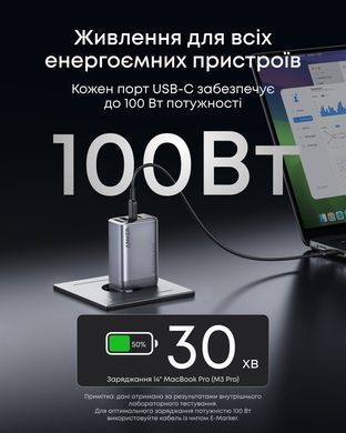 Мережевий зарядний пристрій Anker GaNPrime Charger - 100W, 2xUSB-C PD & 1xUSB-A Foldable Silver (A2688341) [201905]