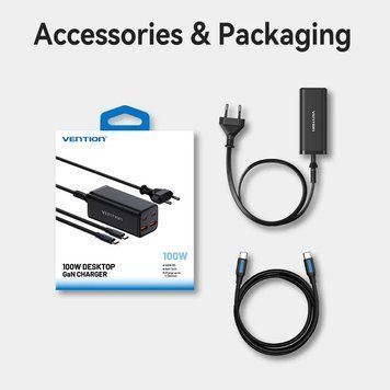 Мережевий зарядний пристрій Vention 4-Port USB GaN Charger 2x100W/2x18W Black (FBSBG-EU) [618169]