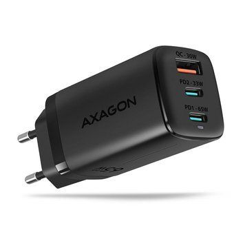 Мережевий зарядний пристрій AXAGON, 3x port (USB + dual USB-C), PD3.0/QC4+/PPS/Apple, 65W, Чорний (ACU-DPQ65) [503003]