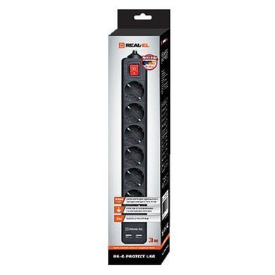 Фільтр живлення REAL-EL RS-6 Protect USB 3m Black (EL122300017) [605238]