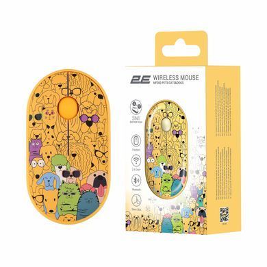 Миша 2E MF300 PETS:CATS&DOGS Silent WL BT, жовтий (2E-MF300WPETSYW) [104092]