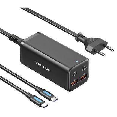 Мережевий зарядний пристрій Vention 4-Port USB GaN Charger 2x100W/2x18W Black (FBSBG-EU) [618169]