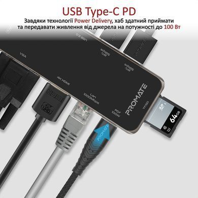 USB-хаб Promate PrimeHub-Pro USB Type-C Grey (primehub-pro.grey) [605174]