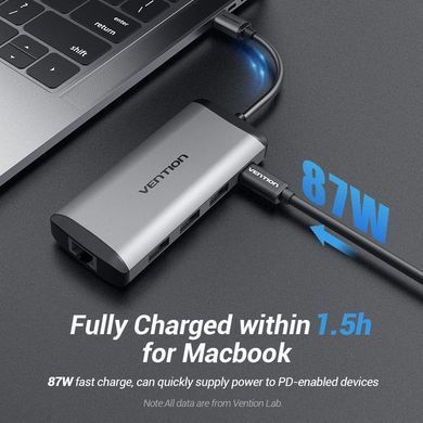 Концентратор Vention USB-C 3-Port, RJ-45, PD, 0.15 m (TGDHB) [609356]