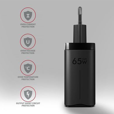 Мережевий зарядний пристрій AXAGON, 3x port (USB + dual USB-C), PD3.0/QC4+/PPS/Apple, 65W, Чорний (ACU-DPQ65) [503003]