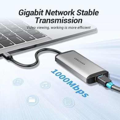 Концентратор Vention USB-C 3-Port, RJ-45, PD, 0.15 m (TGDHB) [609356]