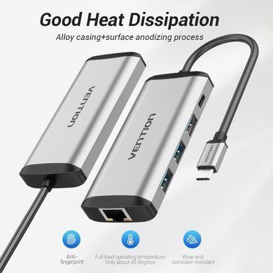 Концентратор Vention USB-C 3-Port, RJ-45, PD, 0.15 m (TGDHB) [609356]