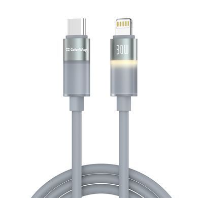 Кабель ColorWay USB Type-C - Lightning (M/M), warm light, 3А, 1 м, Grey (CW-CBPDCL092-GR) [619975]
