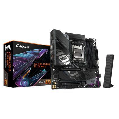 Материнська плата GIGABYTE X870M A ELITE WF7 sAM5 X870 4xDDR5 M.2 Wi-Fi BT HDMI DP mATX (X870M_A_ELITE_WF7) [112358]