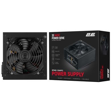 Блок живлення 2E Basic Power (600W), >80%, 120мм, 1xMB 24pin(20+4), 1xCPU 8pin(4+4), 3xMolex, 4xSATA, 2xPCIe 8pin(6+2) (2E-BP600-120APFC) [111677]
