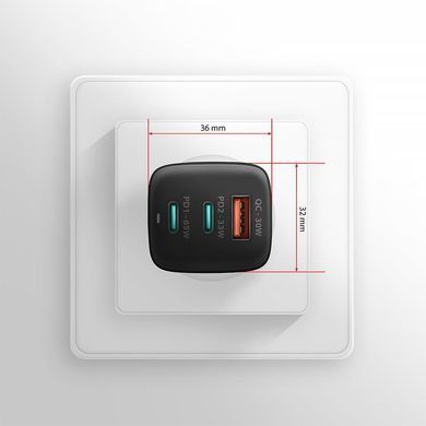 Мережевий зарядний пристрій AXAGON, 3x port (USB + dual USB-C), PD3.0/QC4+/PPS/Apple, 65W, Чорний (ACU-DPQ65) [503003]