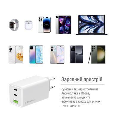 Мережевий зарядний пристрій ColorWay GaN Mini 100W PD Port PPS USB (USB-2C1A) White (CW-CHS061PD-WT) [603379]