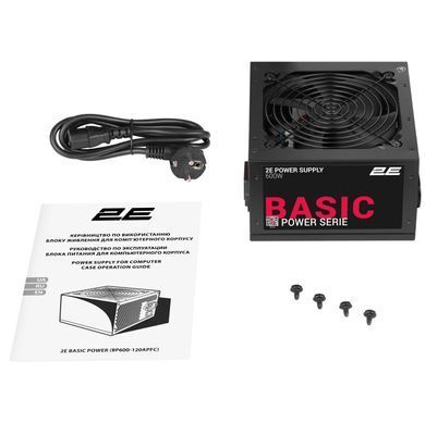 Блок живлення 2E Basic Power (600W), >80%, 120мм, 1xMB 24pin(20+4), 1xCPU 8pin(4+4), 3xMolex, 4xSATA, 2xPCIe 8pin(6+2) (2E-BP600-120APFC) [111677]