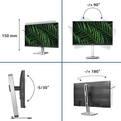 Монітор TFT 27" Philips 27B2G5500, QHD IPS,100Hz, 2xHDMI, DP, USB-hub, HAS, Pivot, кол., сріблясто-сірий (27B2G5500/00) [402047]
