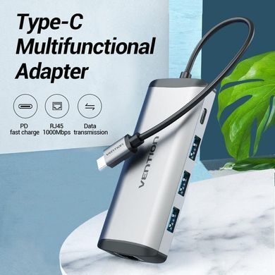 Концентратор Vention USB-C 3-Port, RJ-45, PD, 0.15 m (TGDHB) [609356]