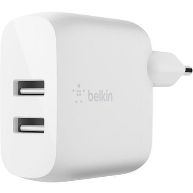 Зарядний пристрій мережевий Belkin 24Вт 2хUSB-A, кабель USB-A > Lightning, 1м, білий (WCD001VF1MWH) [108355]