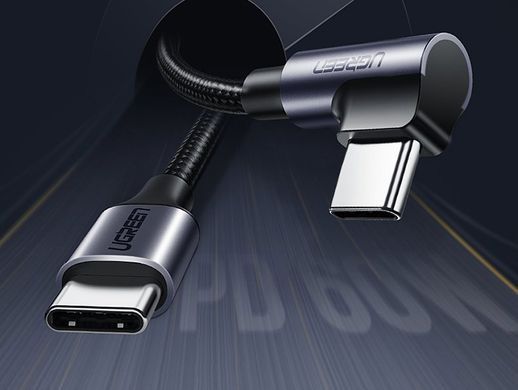 Кабель USB 2.0 Type-C M-M, 1 м, 60W Чорний+Cірий, 90&deg;Angle US255 UGREEN (50123) [404048]