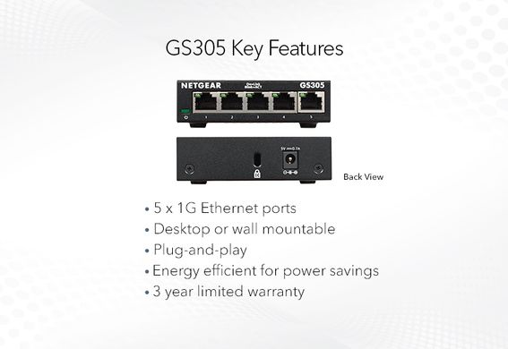 NETGEAR Комутатор GS305 5xGE, некерований (GS305-300PES)