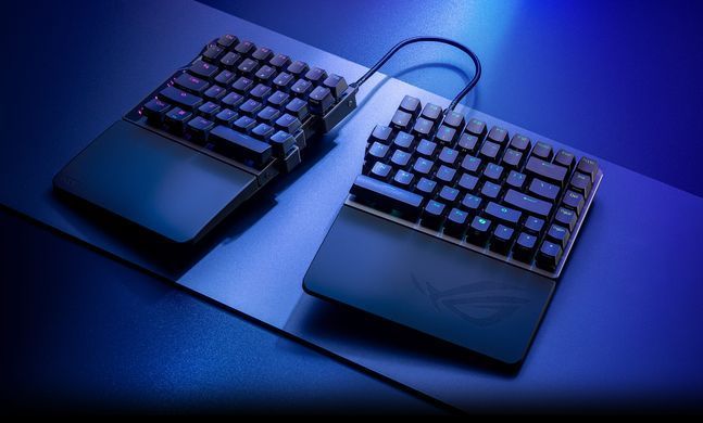 Клавіатура механічна ASUS ROG Falcata split, 83key, Magnetic Switch, USB-A/WL/BT, EN, RGB, чорний (90MP043H-BKUA20) [110568]